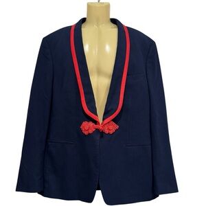 TALLIA Blazer Men 46R Navy Blue Pankou Chinese Traditional Knotted Frog Buttons